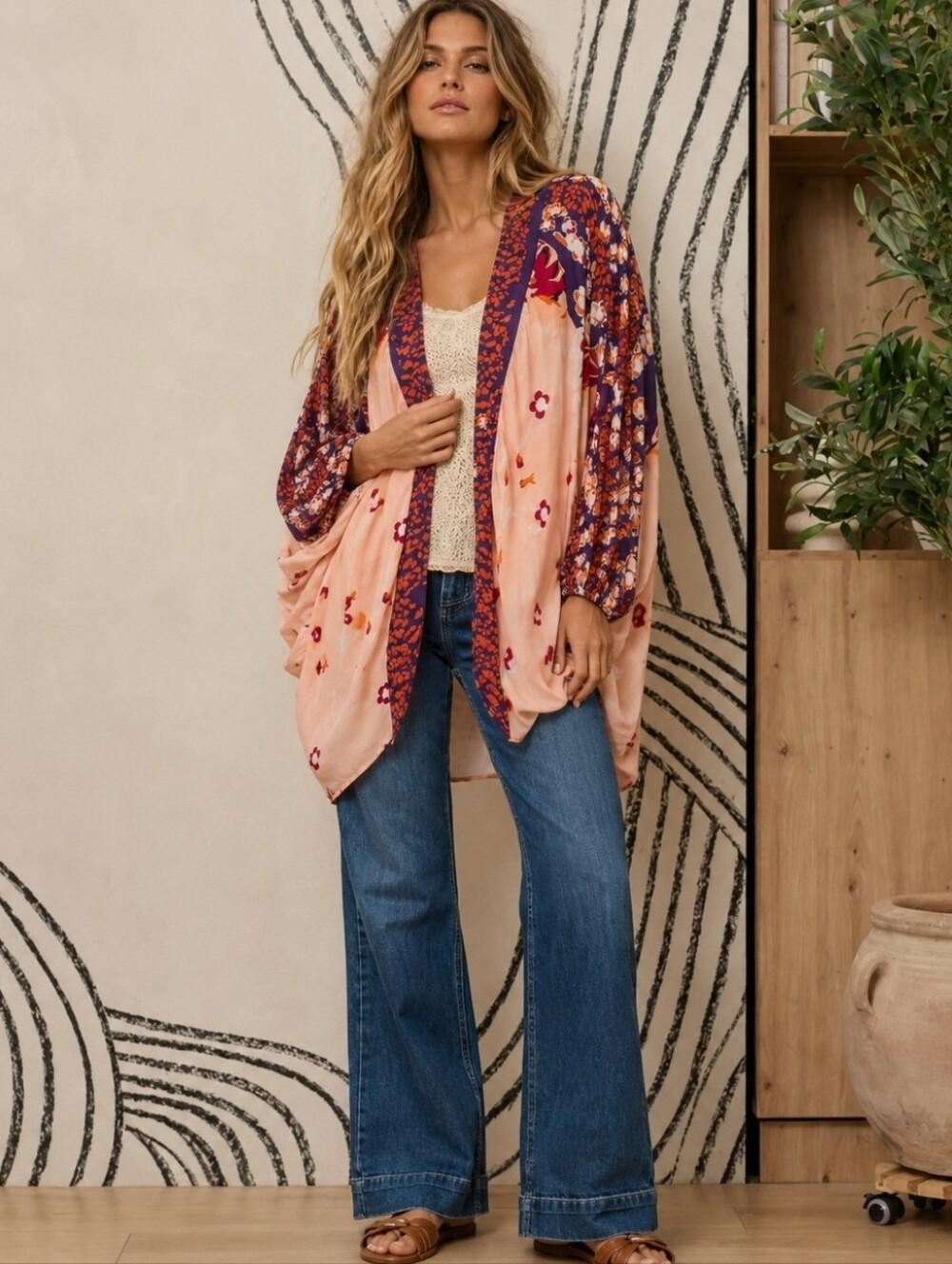 Anthropologie Simona Kimono Mixed Floral In Peach One Size NIP $150 *Soldout